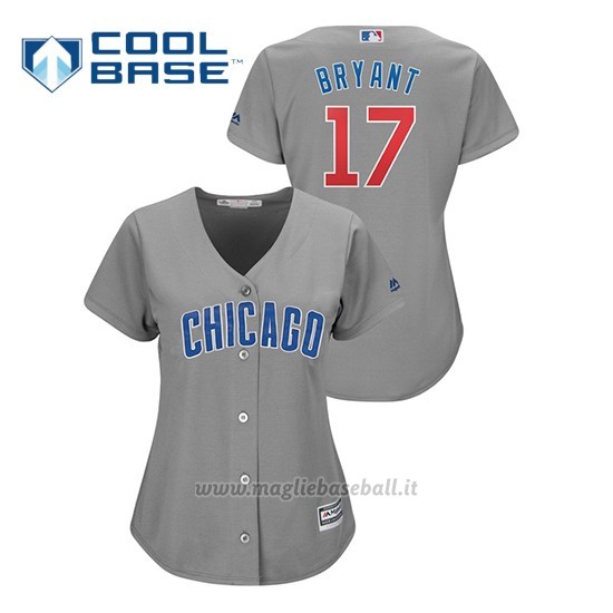 Maglia Baseball Donna Chicago Cubs 17 Kris Bryant Cool Base Replica Grigio